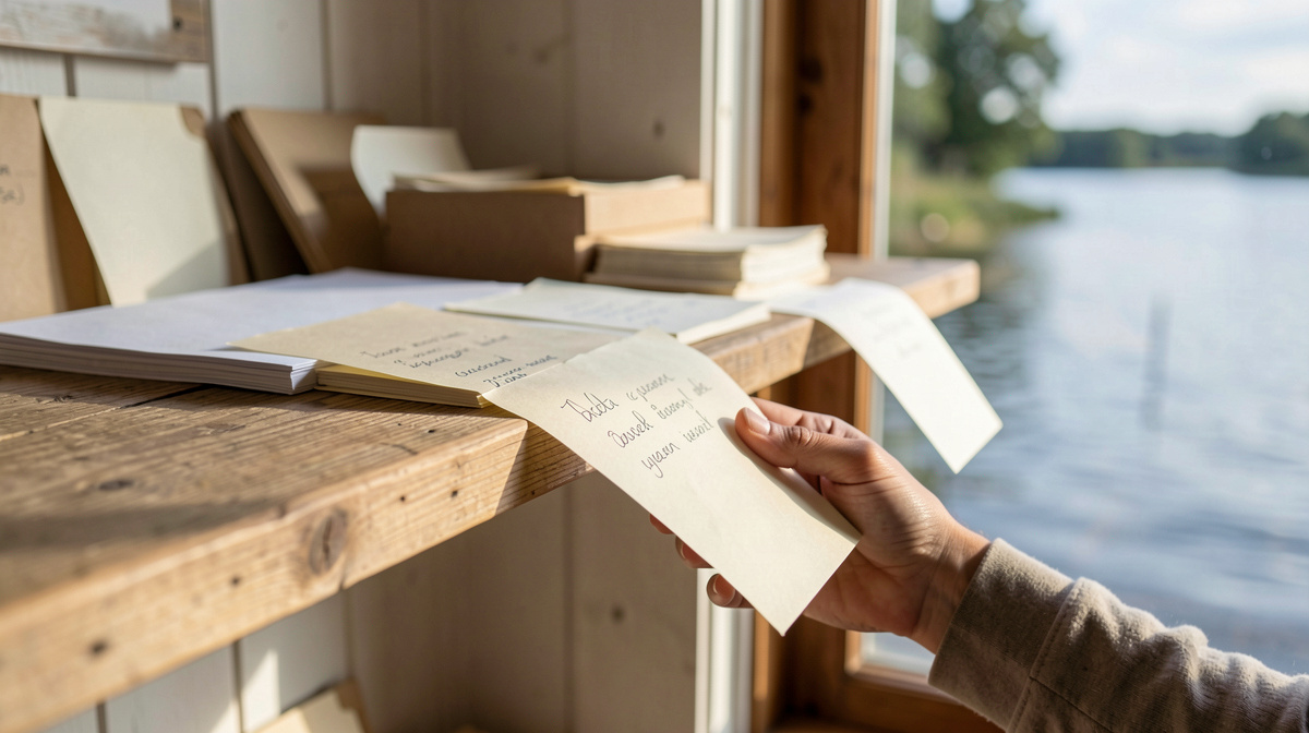 a Danish shelf of flying notes